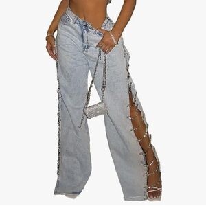 NWOT Silver Sequin Light Blue Jeans